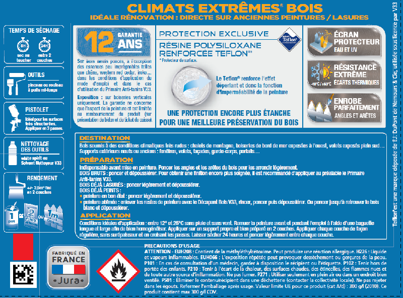Peinture bois extérieur Climats Extrêmes® V33 - Rouge basque brillant 0.5 L - Glycéro, pour bois neufs et anciens_3