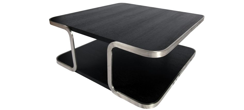 Table basse Izamu - structure acier inoxydable brossé et plateau plaqué chêne noir_3