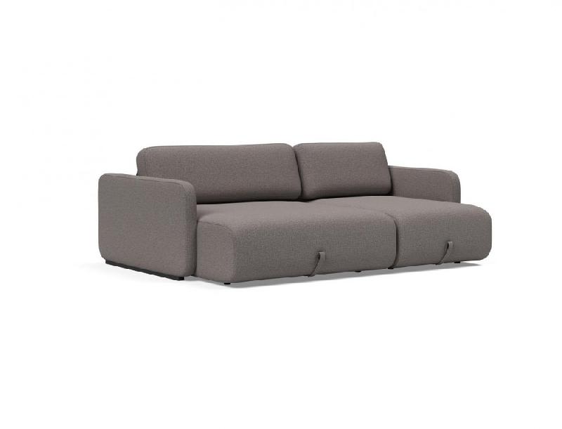 Innovation Living - Canapé d'angle méridienne convertible design VOGAN - Tissu Mixed Dance Grey avec étagère intégrée et couchage 120x200 cm_3