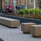 Banc en béton Gandhi avec coins arrondis - Blanc / Gris / Ocre / Finition petra 1 - 210 x 55 x 45 cm - 635 kg_3