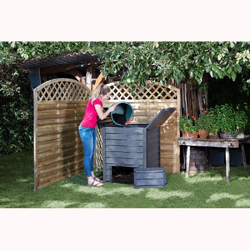 Composteur Thermo Wood - apparence bois - 600L - polyéthylène - couleur marron - fabrication française GARANTIA_3