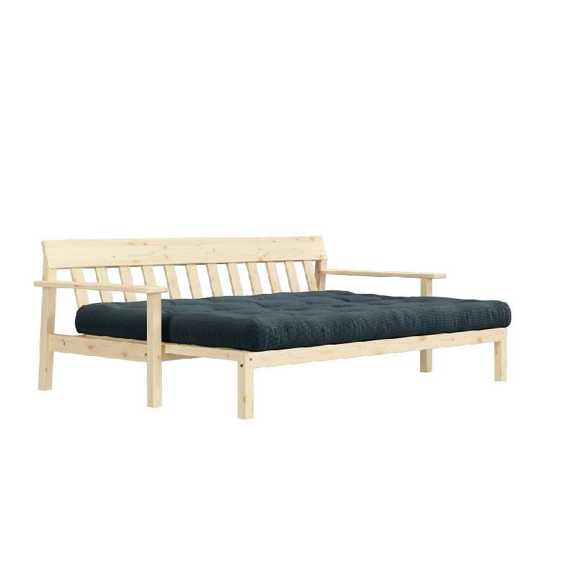 Canapé convertible futon UNWIND - Pin naturel - Coloris bleu pâle - Couchage 130 x 190 cm - Style scandinave et rétro_3