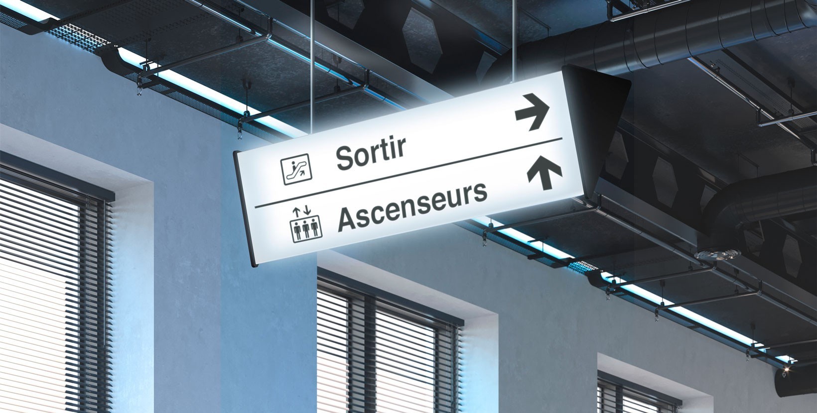 Enseigne lumineuse au plafond - Plexiglas blanc thermoformé - Triangulaire - LED - 30 à 150 cm_3