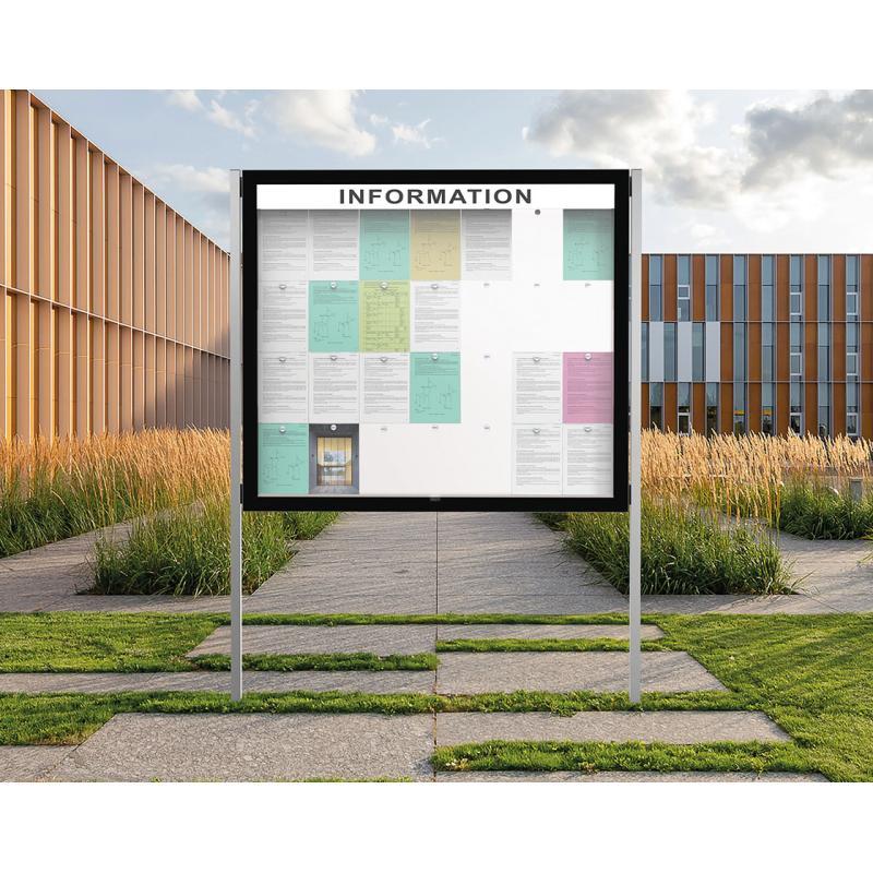 Vitrine Edge épaisseur 80 mm sur poteaux - Ref : 501300 - Simple face, verre sécurisé et cadre noir_3