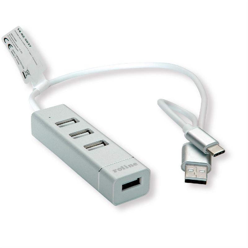 ROLINE Hub USB 2.0 pour portables, 4 ports, câble de raccordement type A+C_3
