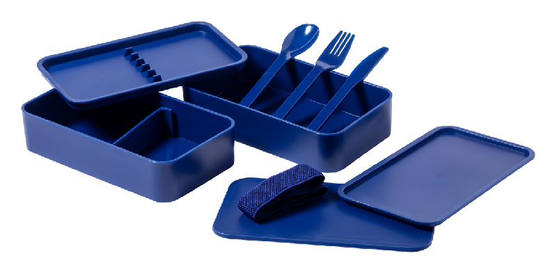 Boîte à lunch en plastique PP - avec set de couverts et sangle élastique - 2 compartiments de 700 ml chacun_3