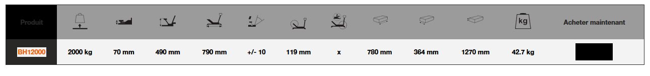 Cric 2 tonnes - Hauteur d'entrée ultra basse 70 mm - BH12000 - Système à double piston_3