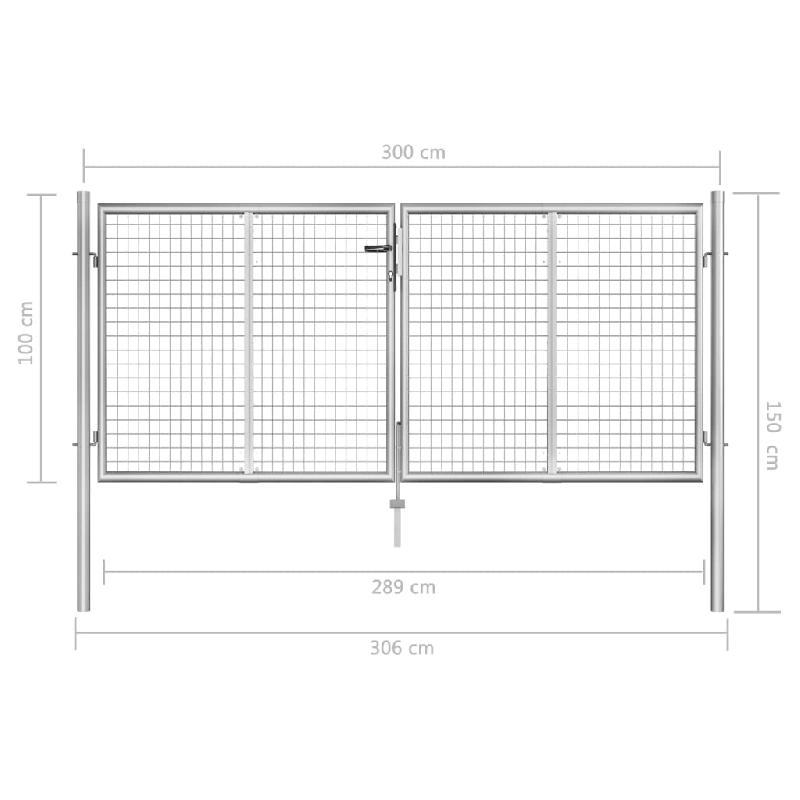 Vidaxl porte de jardin acier galvanisé 306x150 cm argenté 144762_3