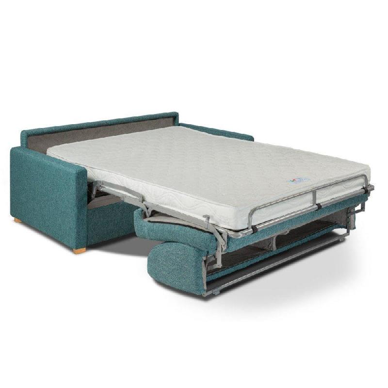Canapé Dandy mono assise capitonnée convertible 140cm - système express avec matelas Bultex 16cm tweed bleu azur_3