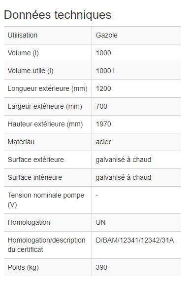 210555w - Cuve pour gazole et fioul - 1000 litres - Acier galvanisé à chaud - Forme étroite et gerbable_3