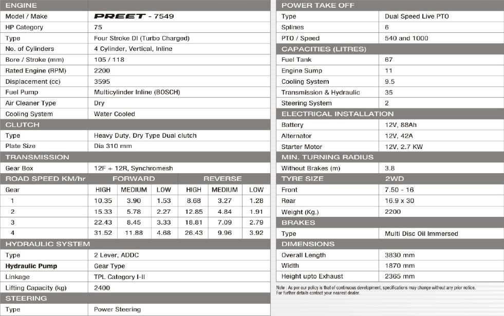 Tracteur PREET 7549 - 75 chevaux avec solutions avancées