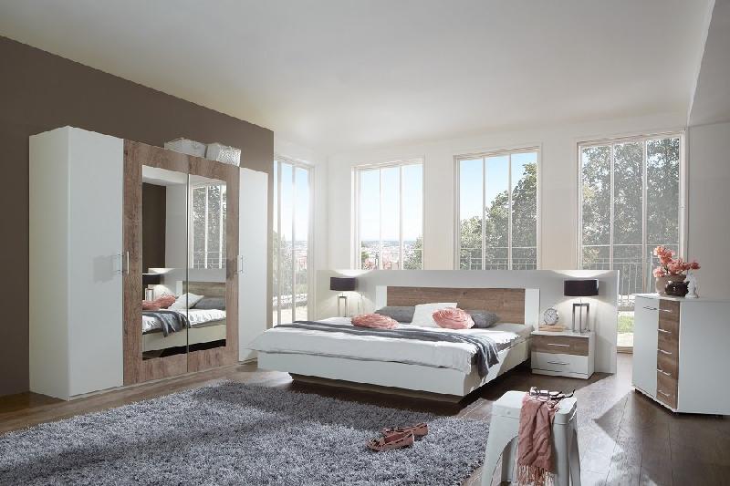 Lit design EVA 140 x 190 cm - Blanc rechampis chêne châtaigne - Structure robuste et élégante_3