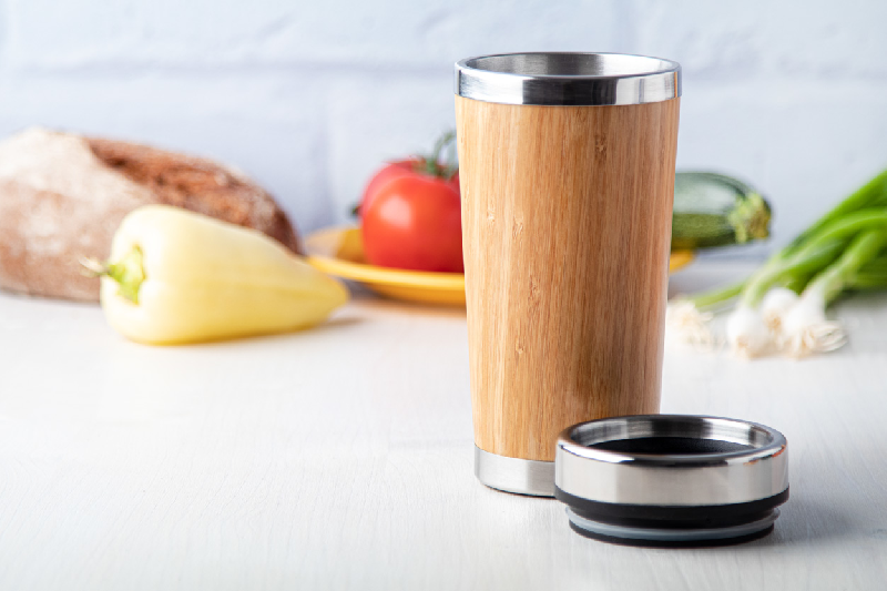 Mug thermos - isotherme en acier inoxydable avec double paroi en bambou - 450 ml_3