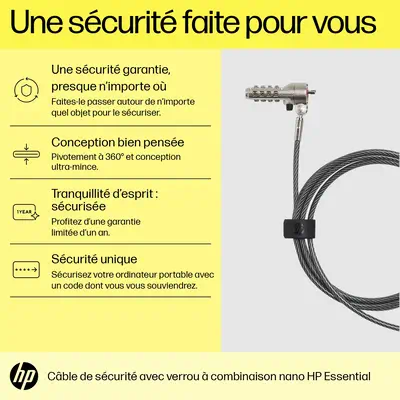 Cble de verrouillage avec combinaison HP Essential Nano_3