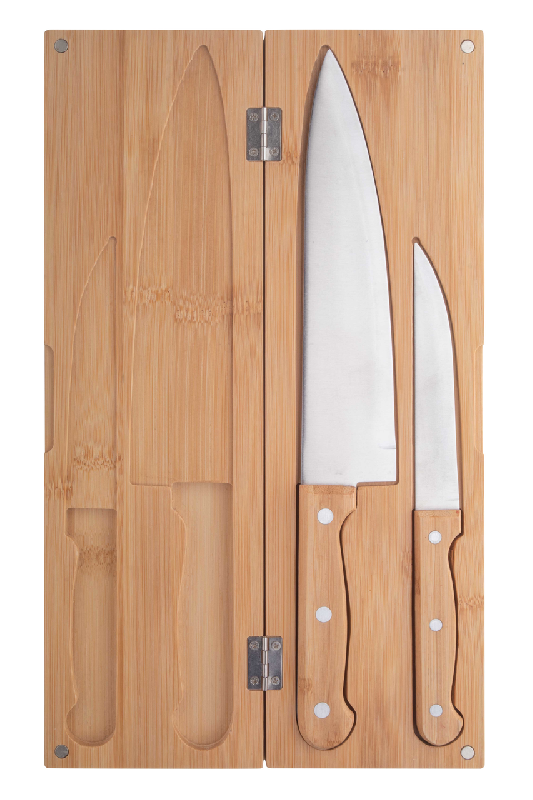 Set de couteaux en bambou - 2 couteaux en acier inoxydable avec manches en bambou - boîte en bambou avec fermeture magnétique_3