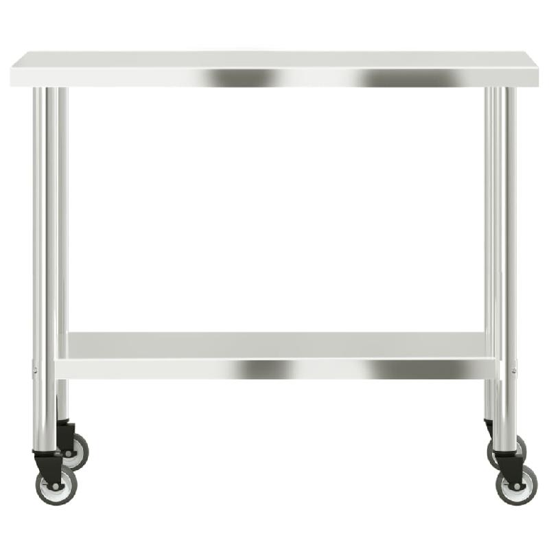 Vidaxl table de travail de cuisine avec roues 110x55x85 cm inox 376467_3