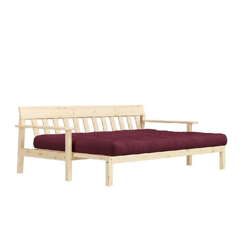 Canapé convertible futon UNWIND - Pin naturel - Coloris bordeaux - Couchage 130 x 190 cm - Style scandinave_3