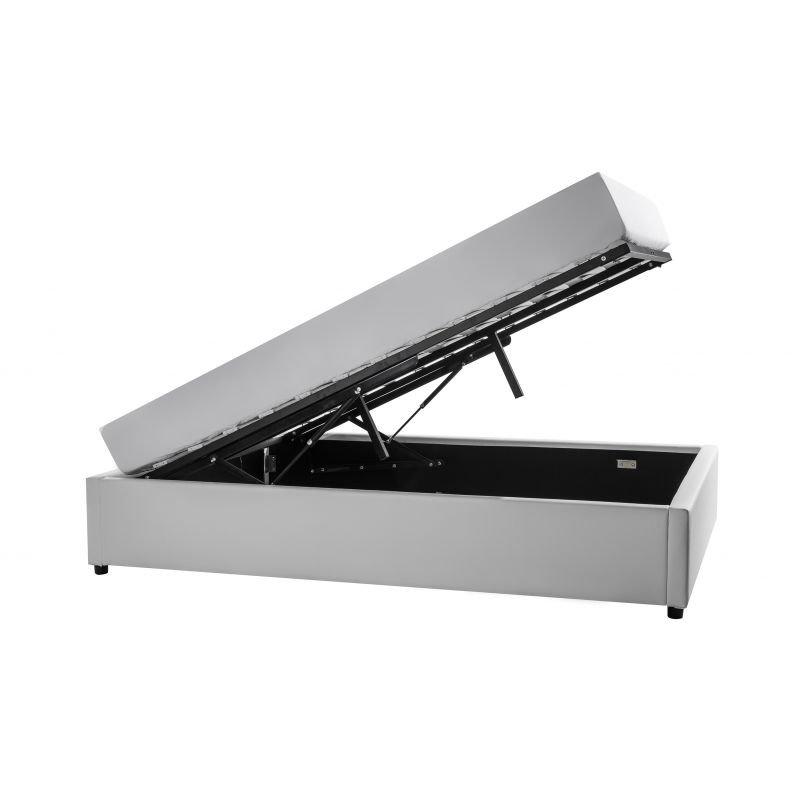 Lit coffre Dorres 140x190 cm - Sommier relevable blanc avec grand espace de rangement_3