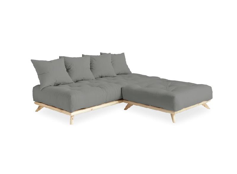 Canapé convertible futon Senza - Pin naturel - Coloris gris - Couchage 90 x 200 cm - Design minimaliste et cocooning_3