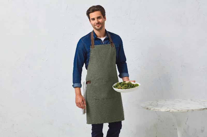 Tablier à bavette Annex - Réf: PR144 - 100% coton oxford tissé-teint avec poche centrale et détails en similicuir_3