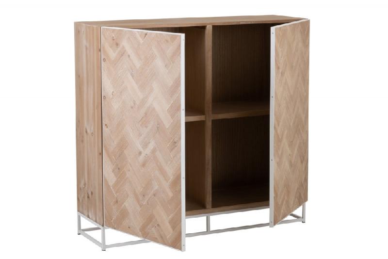 Buffet MOUNIE - 2 portes motifs chevron naturel clair - pieds métal blanc - style industriel_3