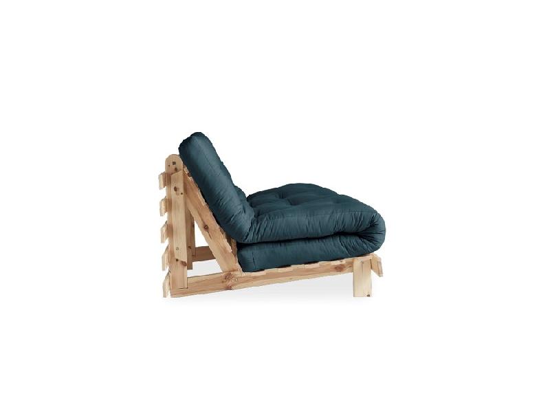Canapé convertible futon ROOTS - Pin naturel - Tissu bleu pétrole - Couchage 160x200 cm - Design japonais et scandinave_3