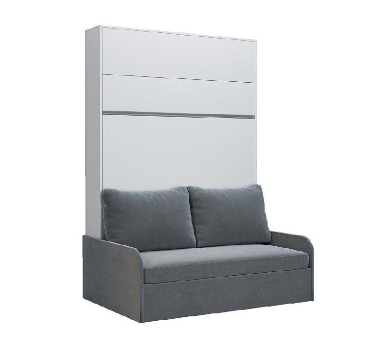 Composition lit escamotable 140 blanc mat Bermudes Sofa - Canapé microfibre gris avec 2 colonnes et armoire intégrée_3