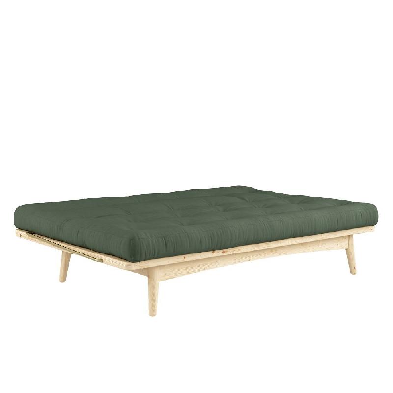 Banquette futon FOLK en pin massif - Coloris vert olive - Couchage 130 x 190 cm - Design scandinave avec accoudoirs en métal_3