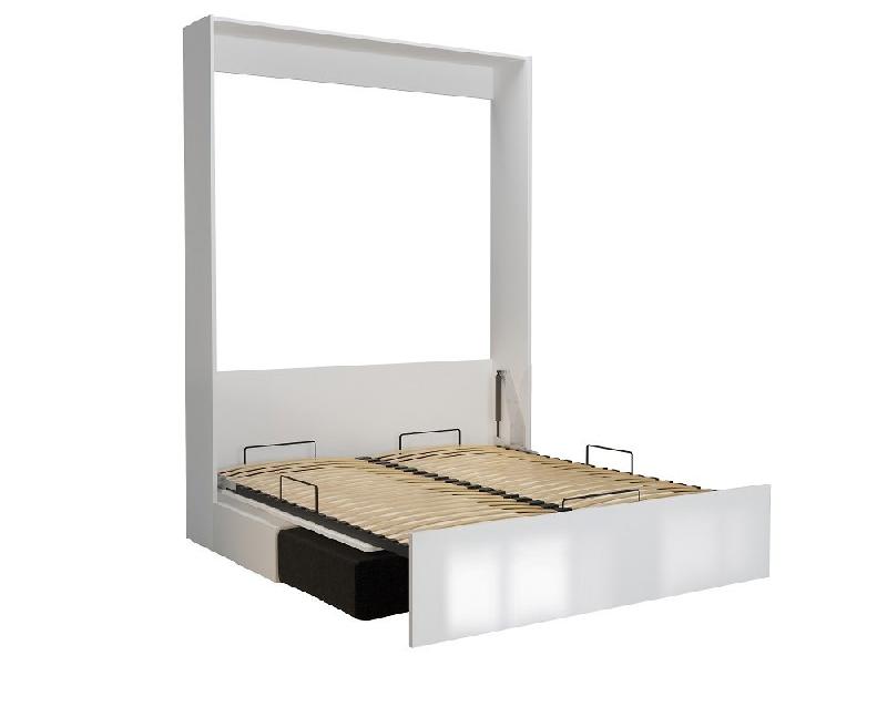 Armoire lit escamotable Dynamo Sofa - façade blanc brillant effet miroir - canapé anthracite - couchage 140x200 cm_3