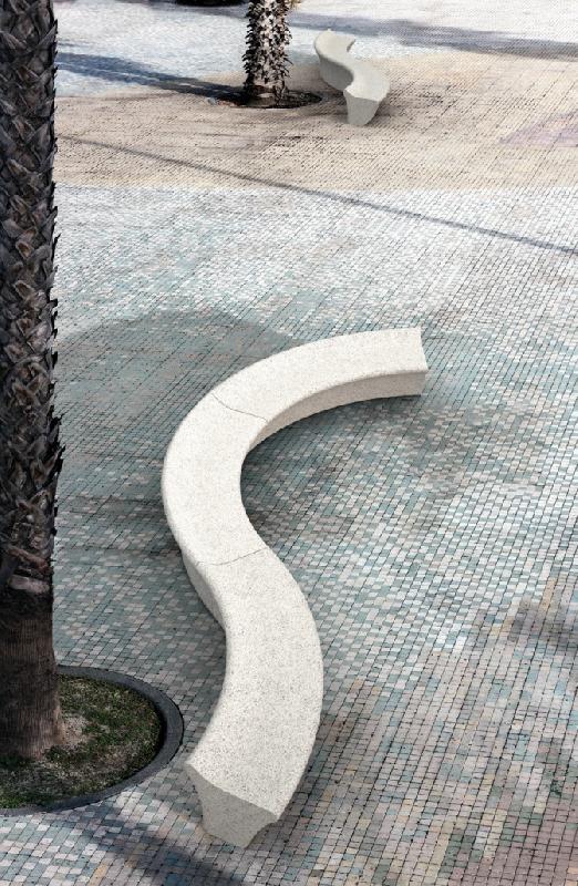 Banc en béton Ona - modulaire avec pièces droites, concaves et convexes_3