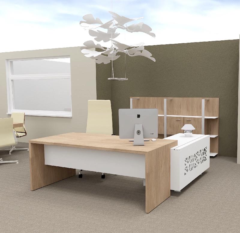 Bureau d'angle T45 avec desserte dos design - Quadrifoglio - 212, Gauche, Orme et blanc_3
