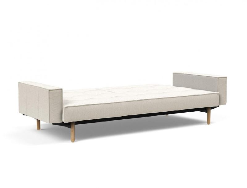 Canapé convertible Splitback Stem avec accoudoirs - pieds obus en chêne naturel - tissu bouclé Off White - couchage 115x210 cm_3