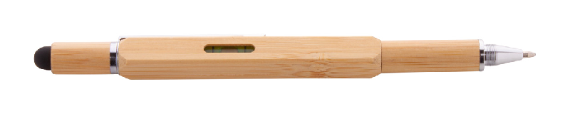 Stylo multifonctions en bambou – Stylet, tournevis, niveau à bulle, règle 7 cm – Encre bleue_3