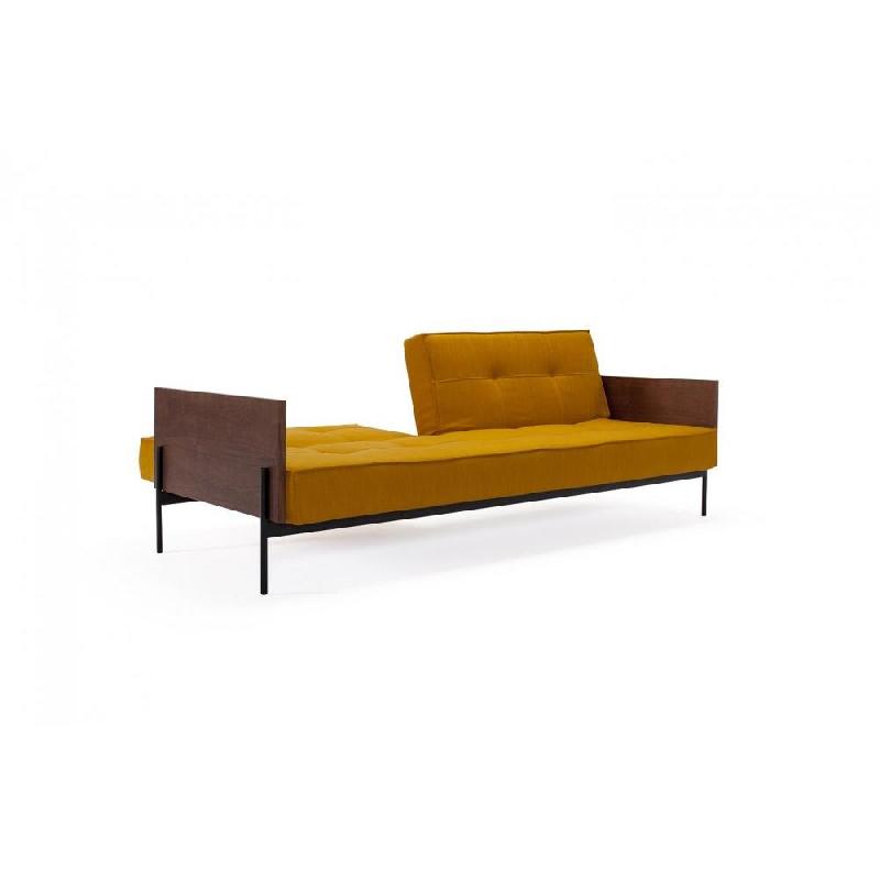Innovation Living - Canapé Splitback Lauge convertible lit 115x210 cm - Tissu Elegance Burned Curry - Accoudoirs noyer_3