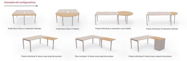 Bureau open space fixe et classique - Style épuré et contemporain - Gamme CINÉTIC avec 3 types de piètements au choix_3
