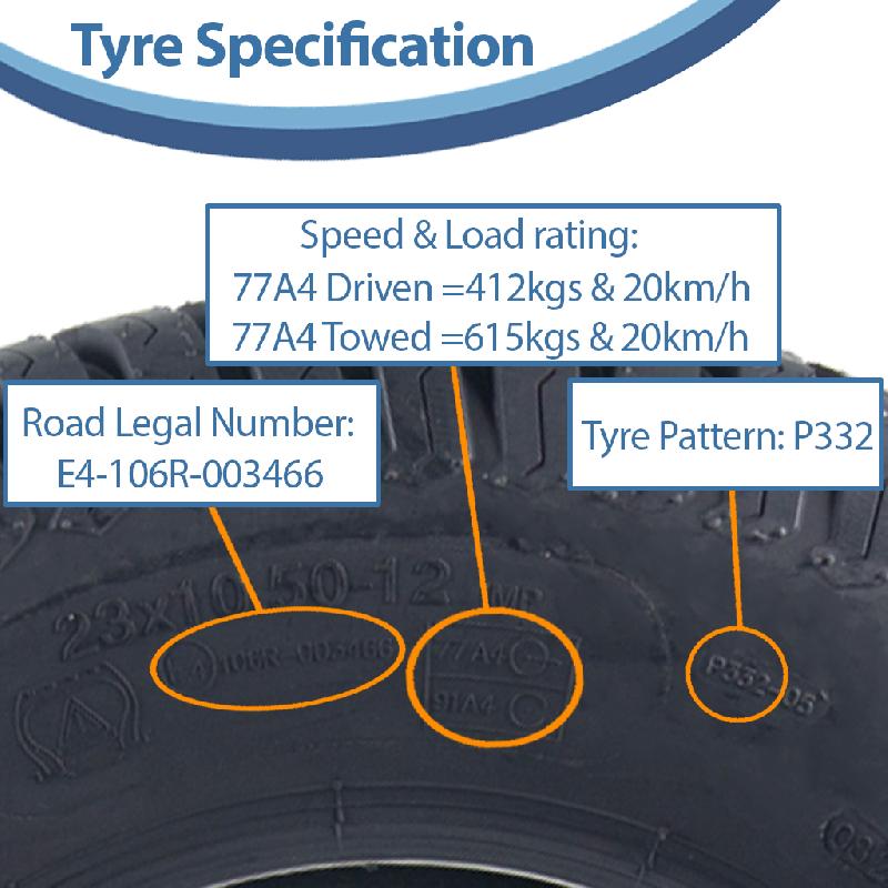 23x10.50-12 Pneu tondeuse 4 plis Multi Turf Grass P332 Wanda Road Legal 615kgs_3