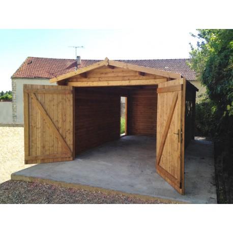 2454 - Garage en bois massif 40mm Gardy Shelter - traité insecticide et fongicide, teinté marron, avec double entrée_3