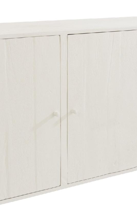 Buffet bas RARY en bois exotique blanc et rotin naturel - 3 portes - 180 cm_3