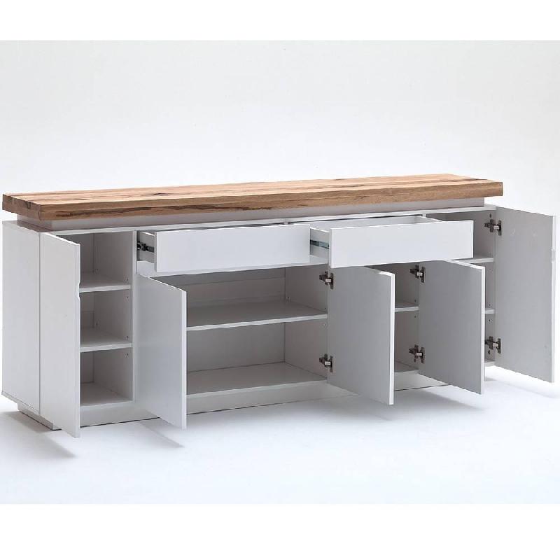 Buffet Romina 5 portes 2 tiroirs - laqué blanc mat avec plateau en chêne noueux huilé - LED intégré_3