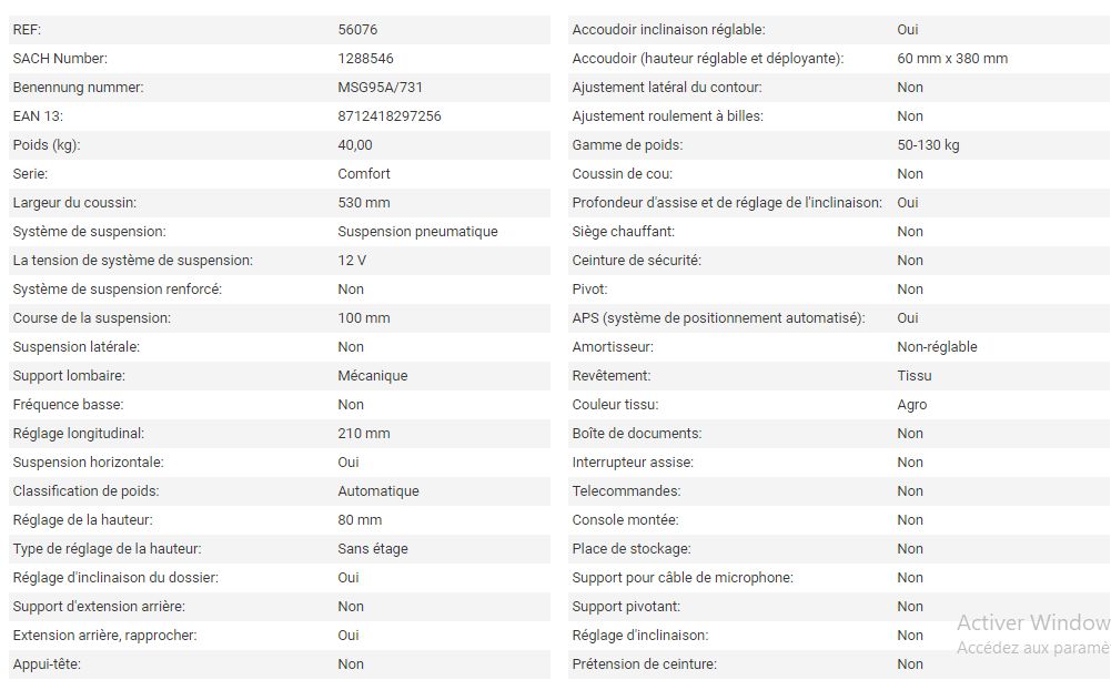 Siège de tracteur - Grammer AG - Maximo Comfort Plus tissu agri - Course de la suspension : 100 mm - 56076_3