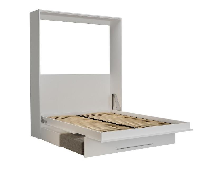 Armoire-lit escamotable KOMPACT SOFA avec canapé, tiroirs, blanc mat et tissu gris - Couchage 160x200 cm_3