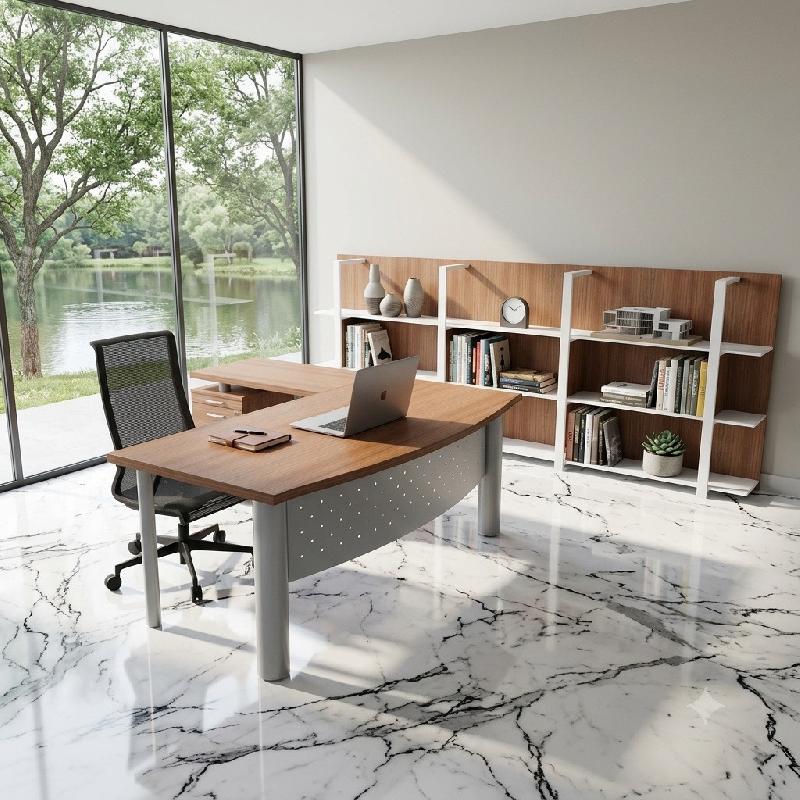 Bureau de direction d'angle X time Next - Quadrifoglio - 200, Blanc, Noyer canaletto, 3 tiroirs_3