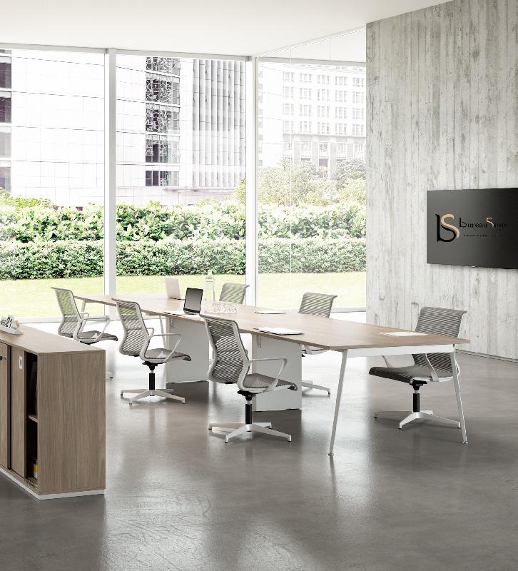 Grande table de réunion X3 - Officity - Blanc 9010, Gris, 360_3