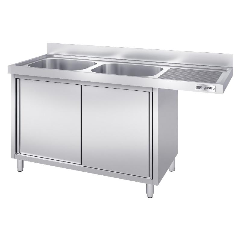 Plonge Inox 2 bacs sur placard avec passage lave-vaisselle - P 700 - GGM -_3