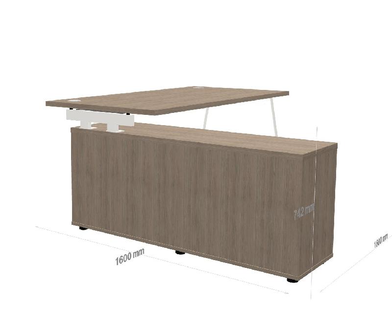 Bureau Manager avec crédence Ogi M - MDD - 160, Acacia clair, Piètement blanc_3