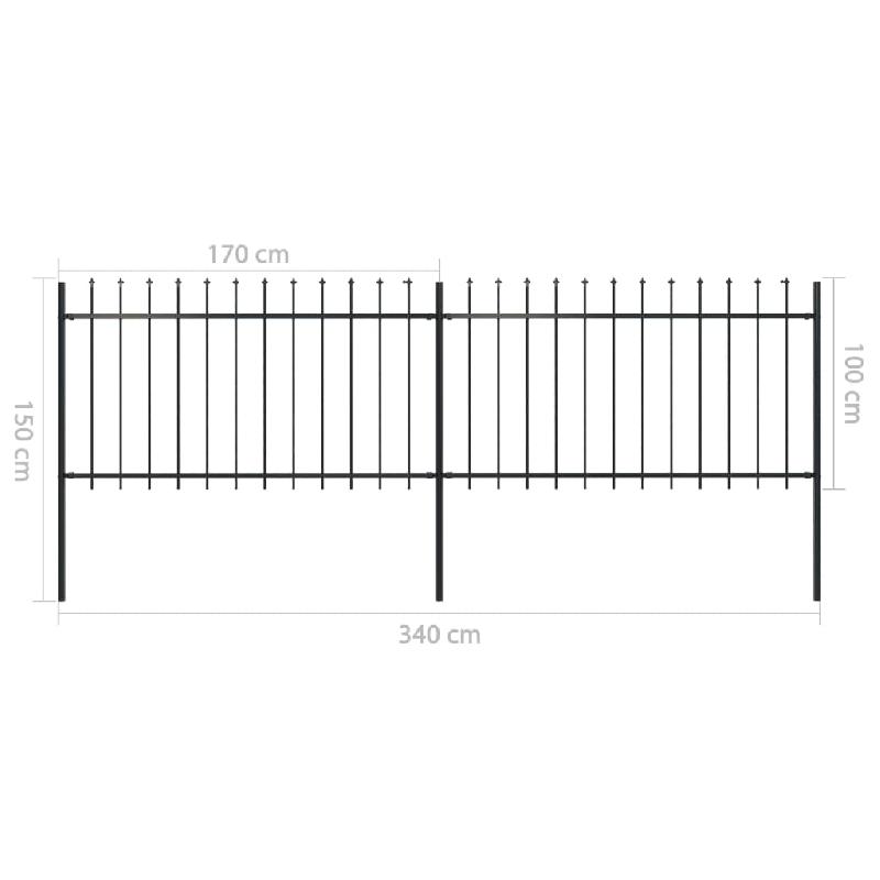 Vidaxl clôture de jardin avec dessus en lance acier 3,4 x 1 m noir 277612_3
