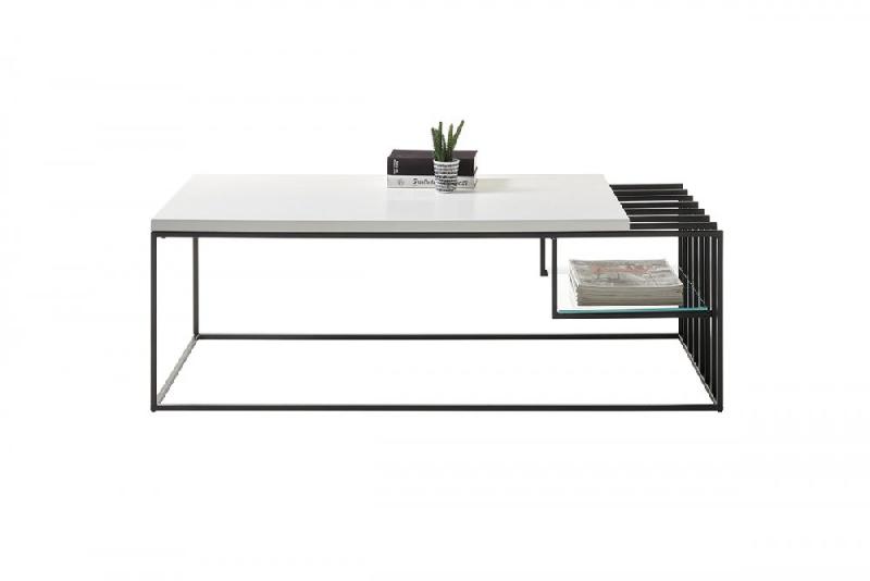 Table basse JULLY - Blanc mat et métal noir - Style industriel avec plateau 120x60 cm_3