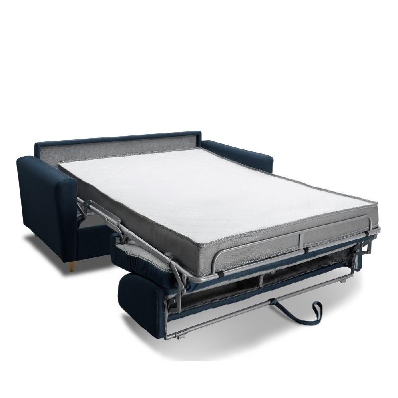 Canapé MEZZANO convertible express - Matelas 16 cm - Sommier métal 140 cm - Tissu tweed bleu nuit - Design scandinave_3