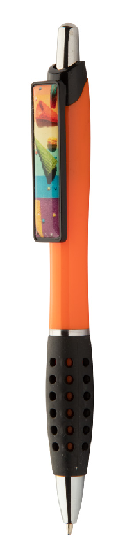 Stylo bille en plastique - grip caoutchouc - clip personnalisable en doming - encre bleue - couleur orange_3