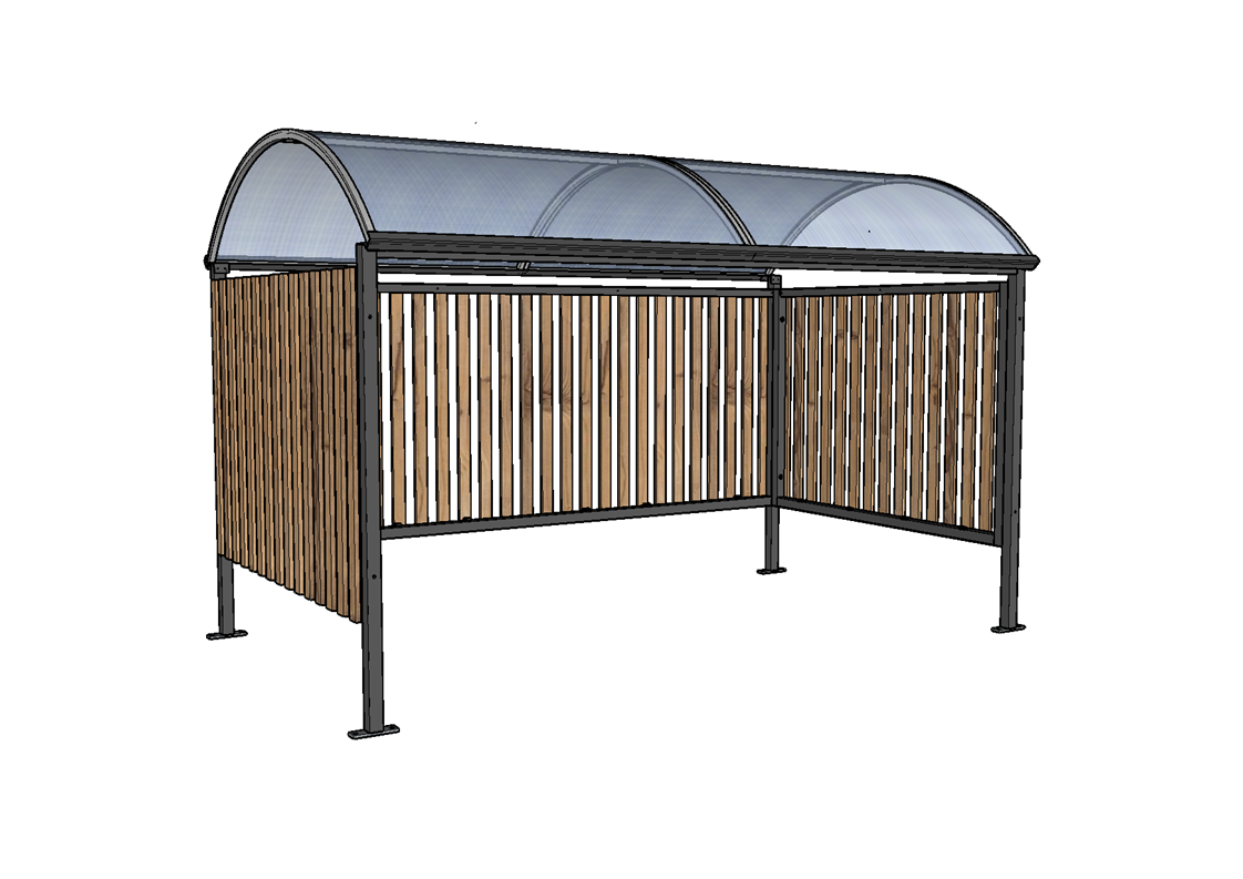 Abri 2 roues à toit en voûte polycarbonate alvéolaire cintré pour parkings, zones d'accueil ou abords de bâtiments - TRADI_3